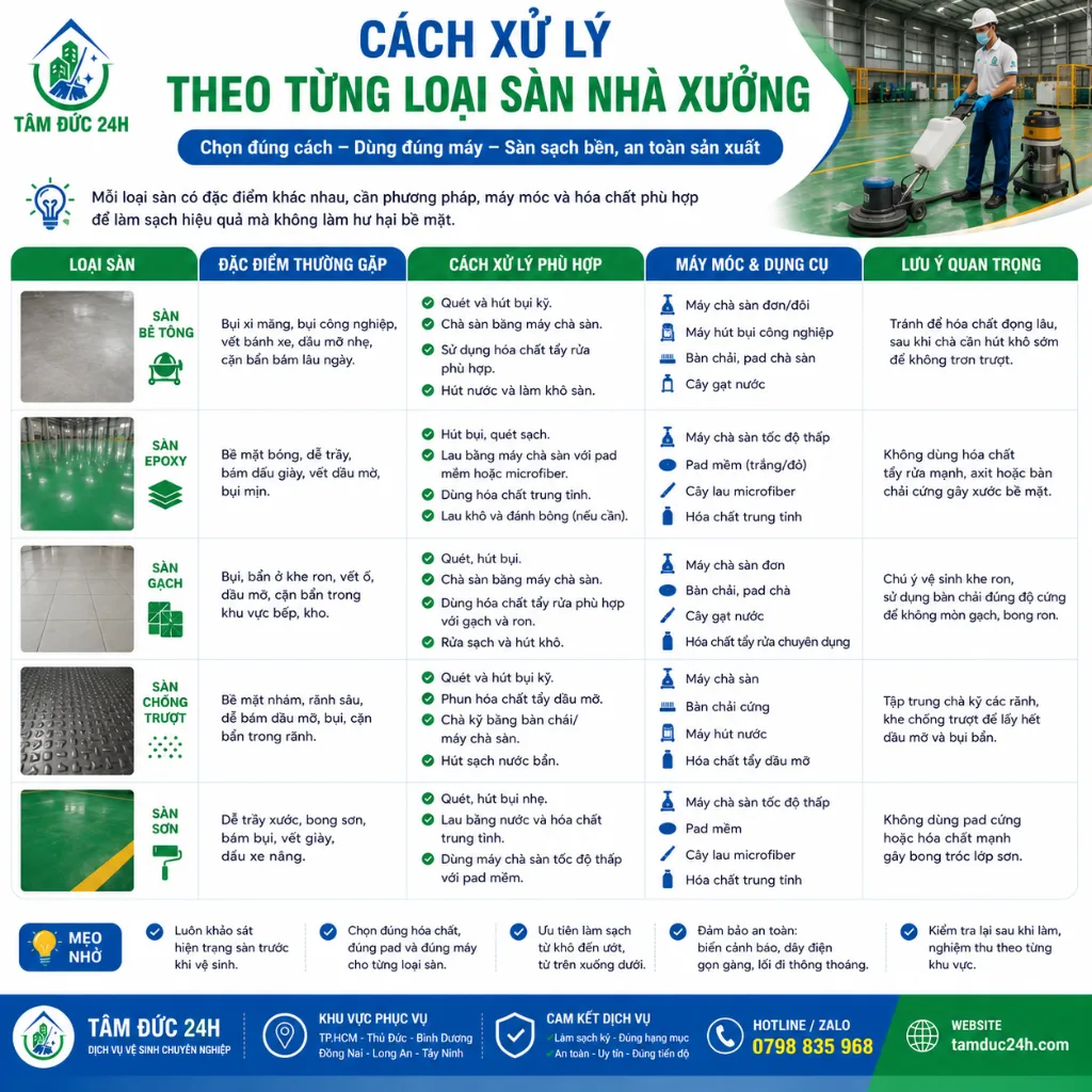Cách xử lý theo từng loại sàn nhà xưởng