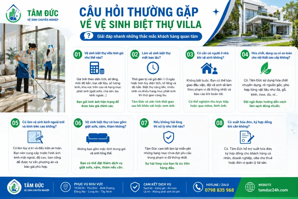 Câu hỏi thường gặp về vệ sinh biệt thự villa