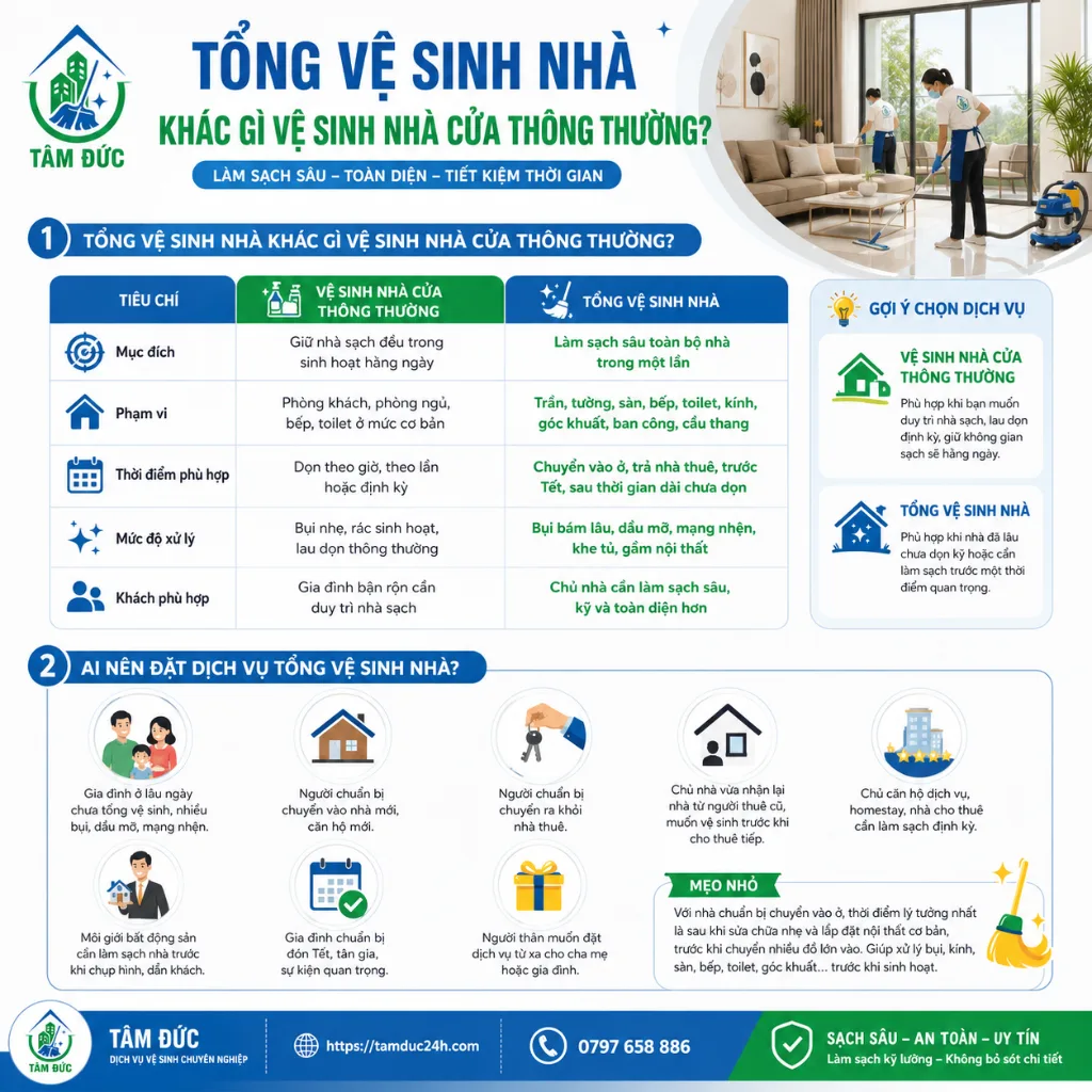 Tổng vệ sinh nhà khác gì vệ sinh nhà cửa thông thường